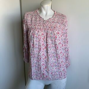 Cynthia Rowley 3/4 sleeve floral smocked prairie blouse